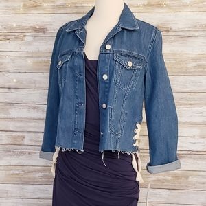 French Connection Jean Jacket Ribbon Detail Sz 8